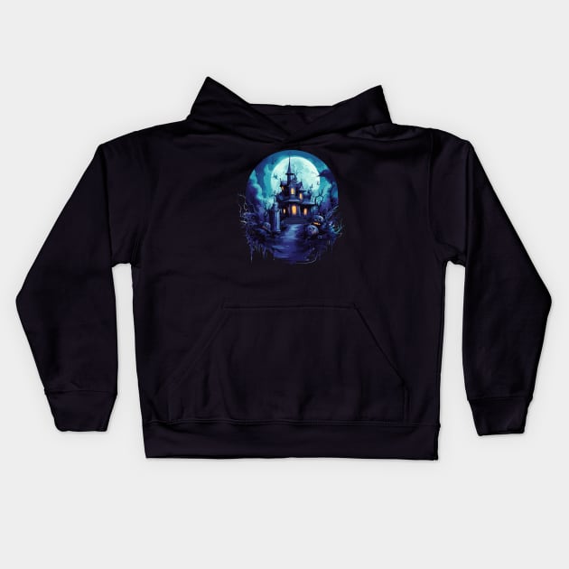 Halloween Haunted Mansion in Blue Kids Hoodie by Tees 4 Thee